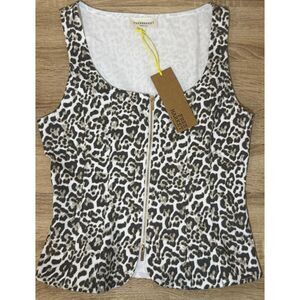 FREE MARKET Leopard Print Zip-Front Corset Vest Y2K 90s Animal Print Wild